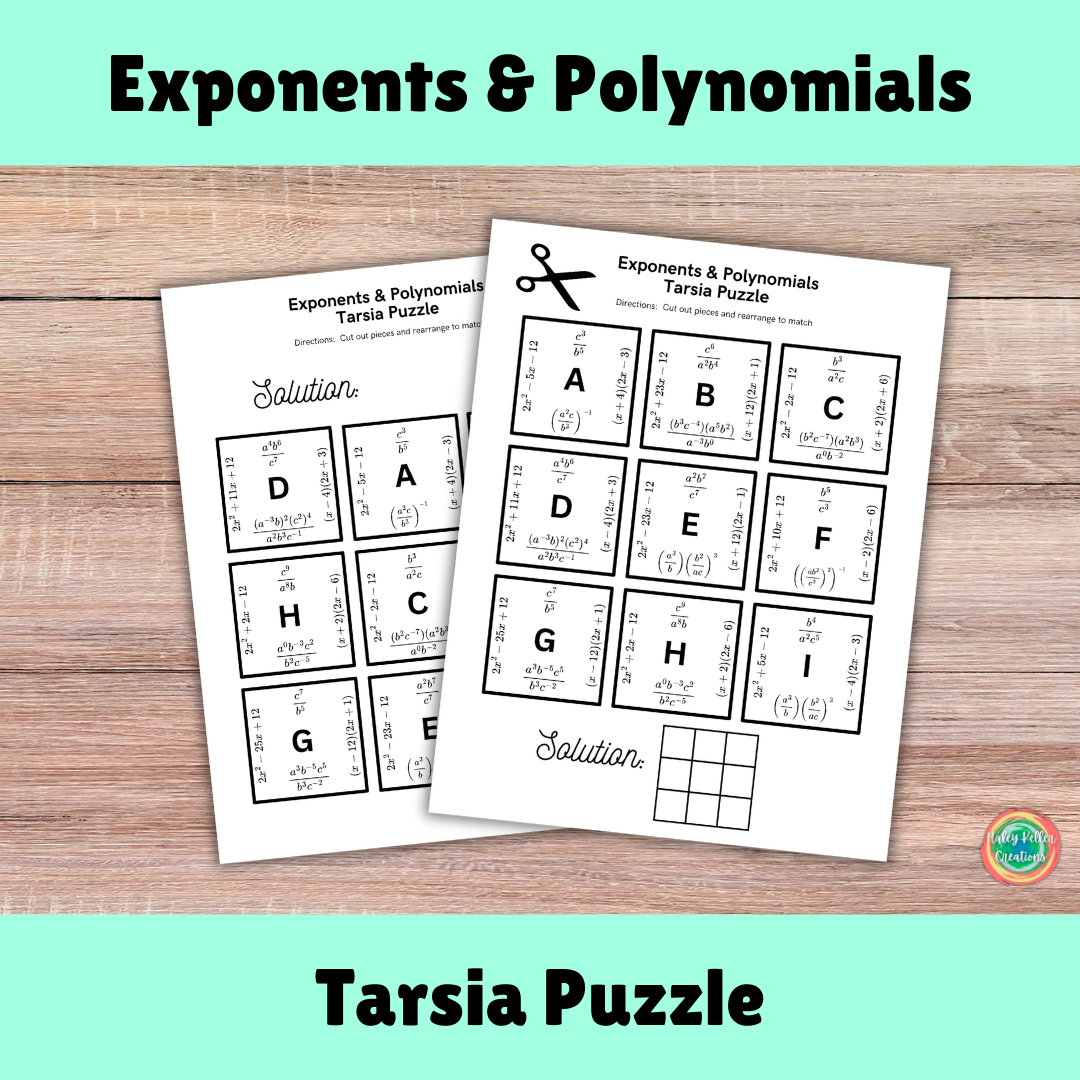 Exponents And Polynomials Tarsia Puzzle Multiplying And Factoring Review Printable Rules Of Exponents Worksheet Math Algebra Activity Classful