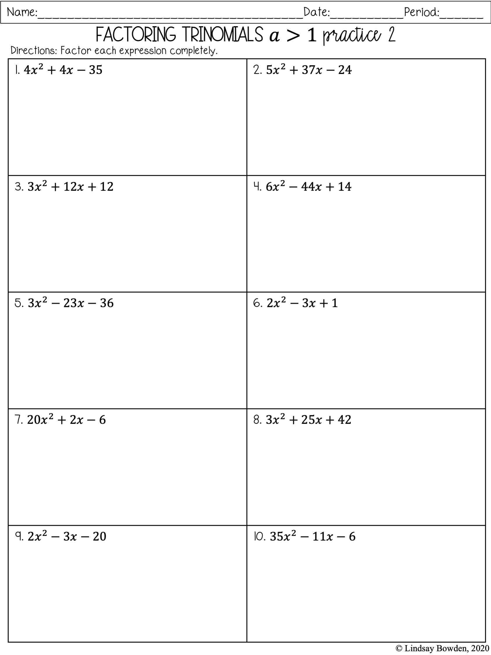 Factoring Polynomials Notes And Worksheets Lindsay Bowden Worksheets Library
