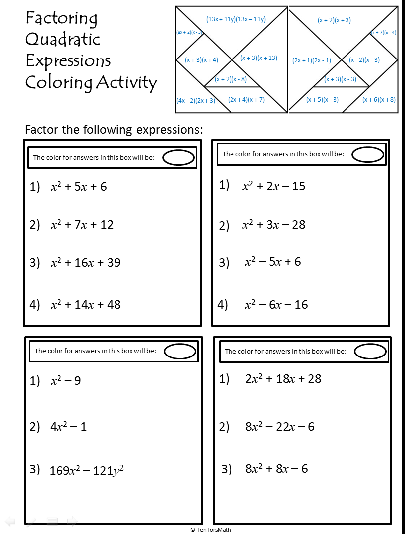 factoring expressions worksheet