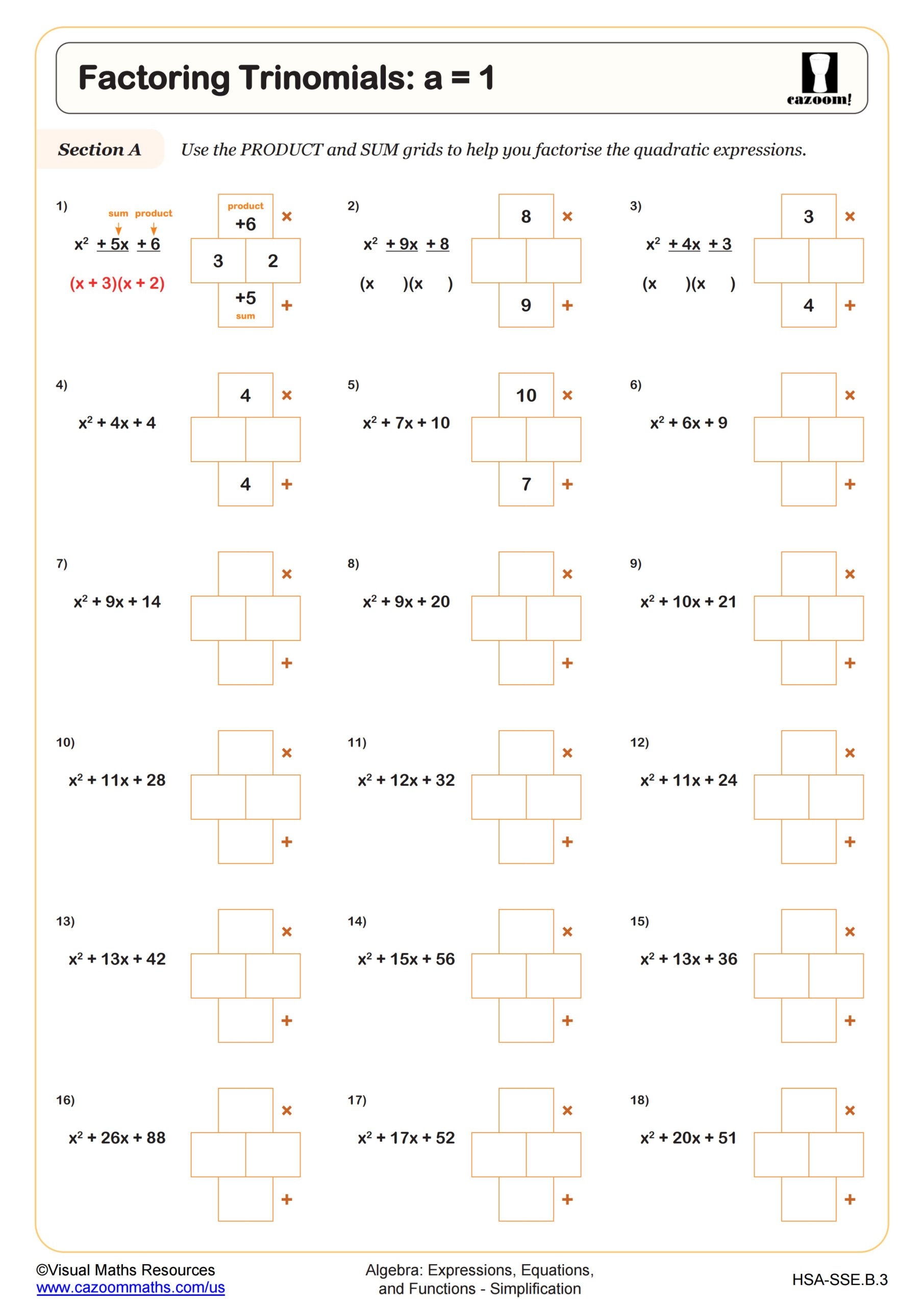 3 piece factoring puzzle template