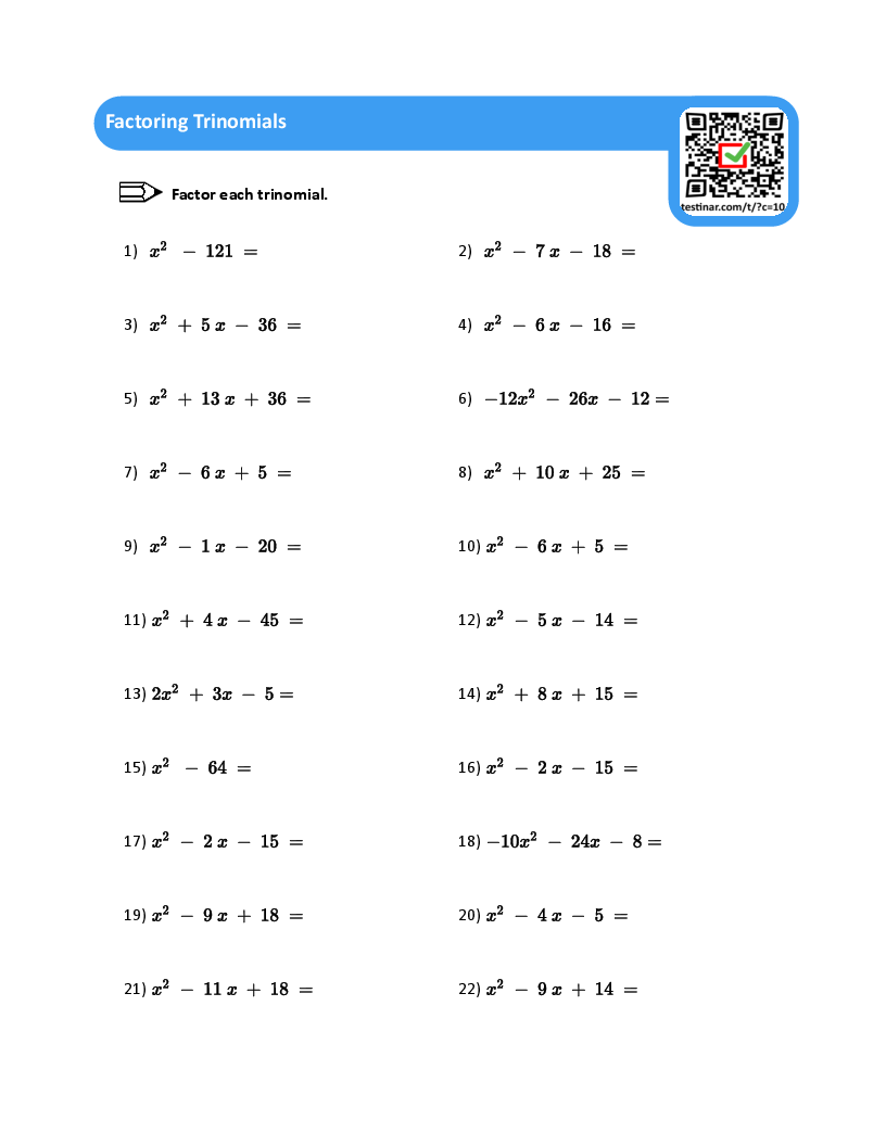 Factoring Trinomials Worksheets Worksheets Library