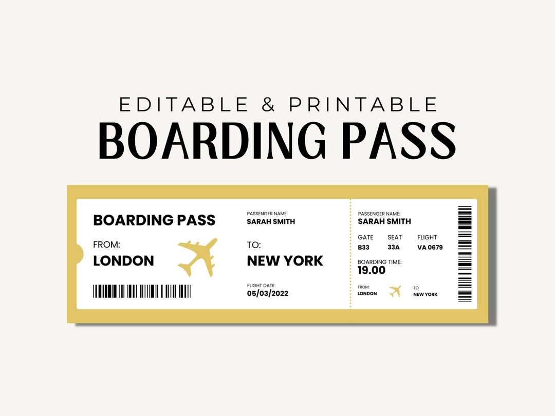 Fake Plane Ticket Template Plane Ticket Printable Template Plane Ticket Template Pane Ticket Template For Gift Airline Ticket Etsy Australia