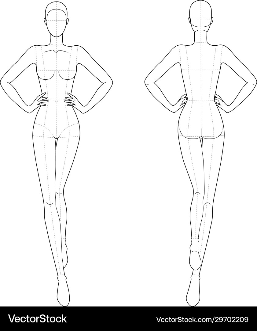 Fashion Template 9 Head For Technical Drawing Vector Image