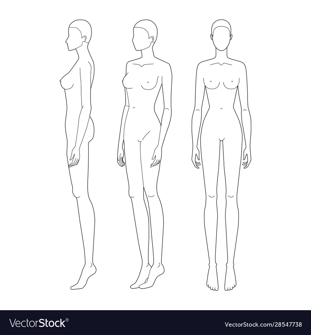 Fashion Template 9 Head For Technical Drawing Vector Image