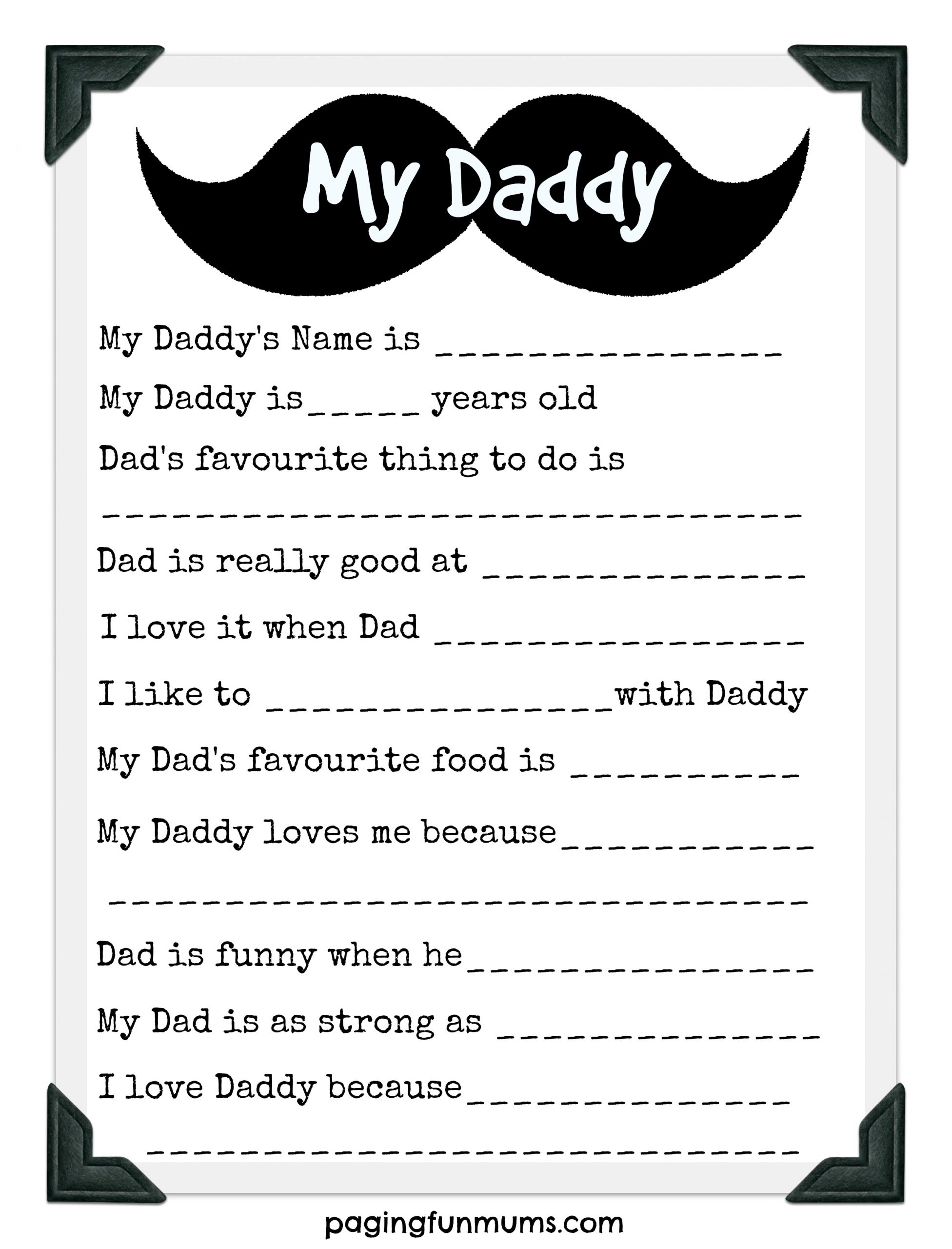 father's day questionnaire printable