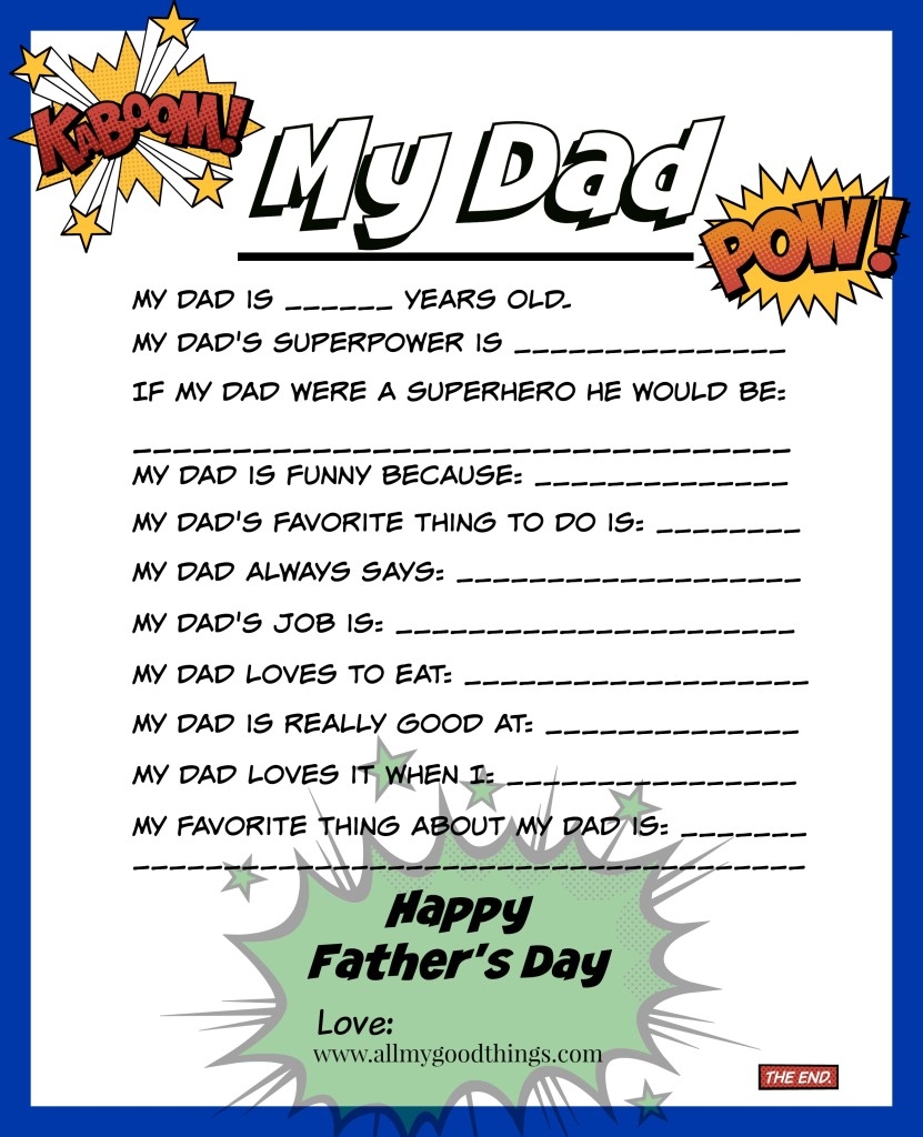 Fathers Day Questionnaire Free Printable Printable Party Favors