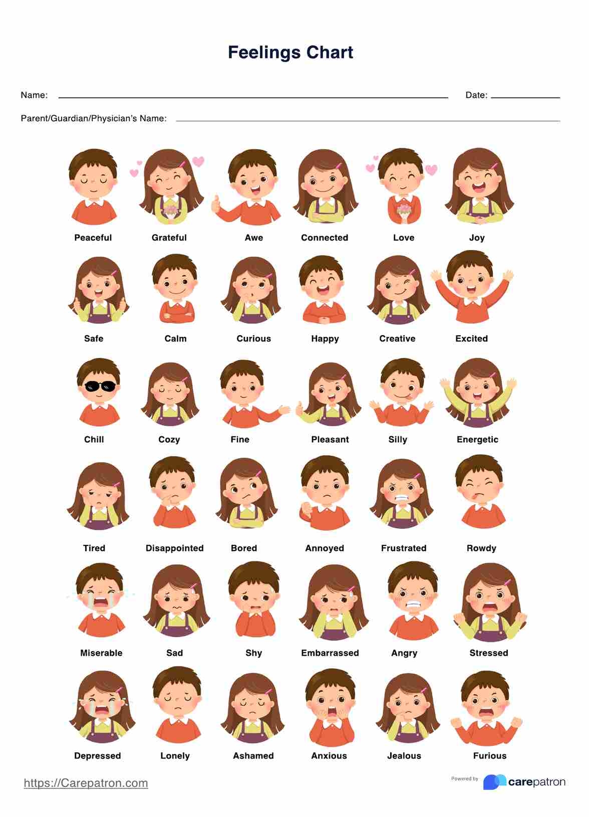 feelings chart printable