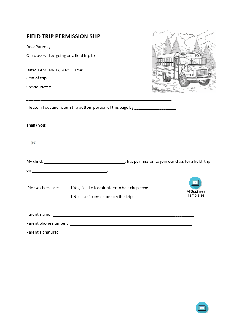 Field Trip Permission Slip Templates At Allbusinesstemplates