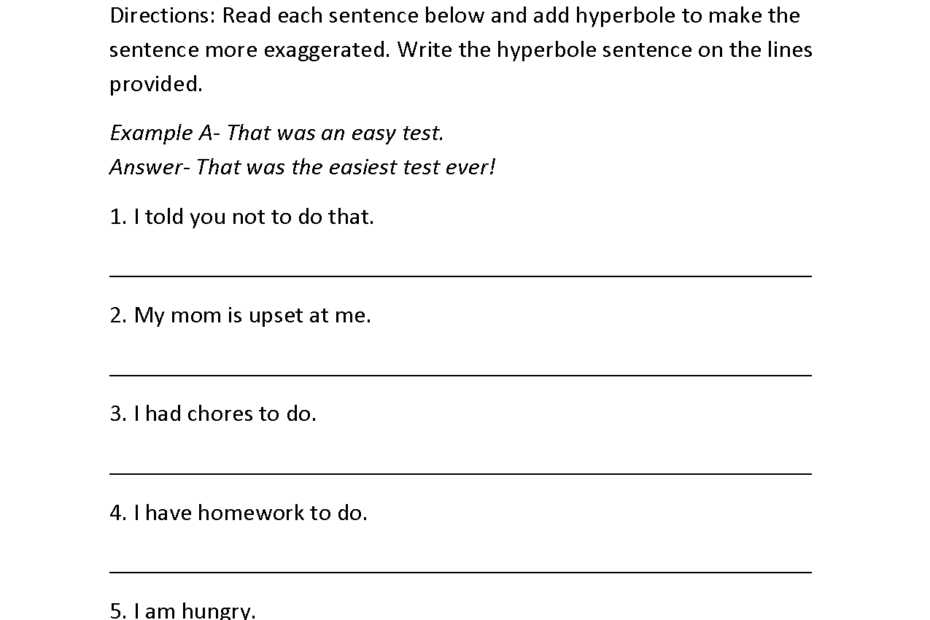 Figurative Language Worksheets Hyperbole Worksheets
