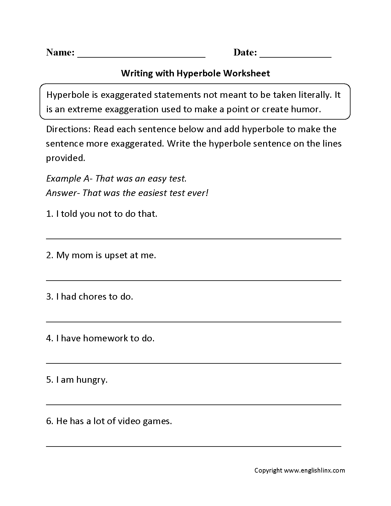 Figurative Language Worksheets Hyperbole Worksheets