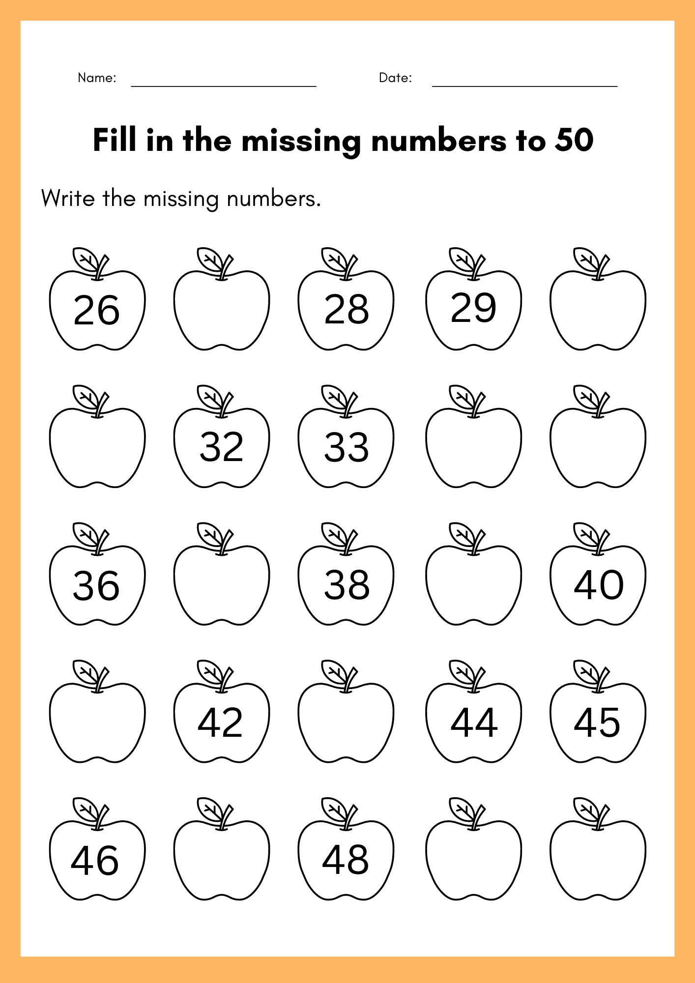 Fill In The Missing Numbers To 50 Worksheet Kindergarten Numbers 1 To 50 Book