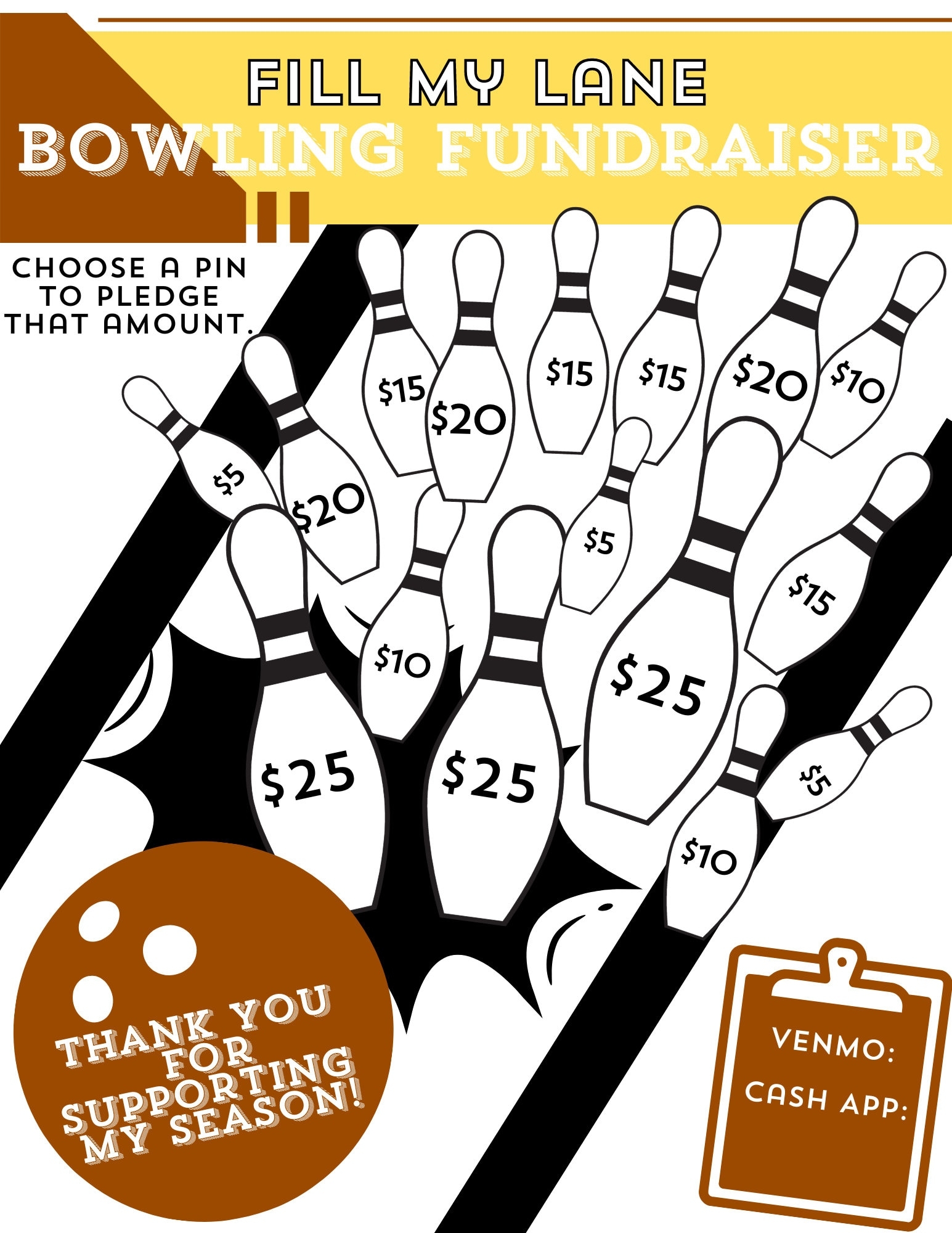 Fill My Lane Printable Bowling Fundraiser Canva Template PDF PNG Bowling Team Fundraising Etsy