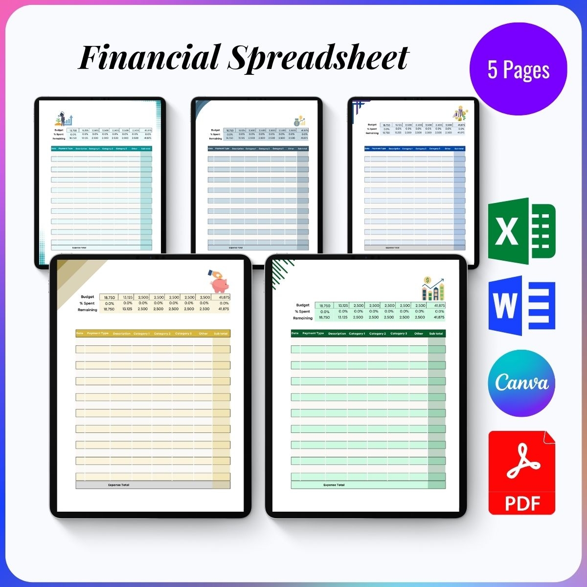 Financial Spreadsheet Template Blank Printable Excel 