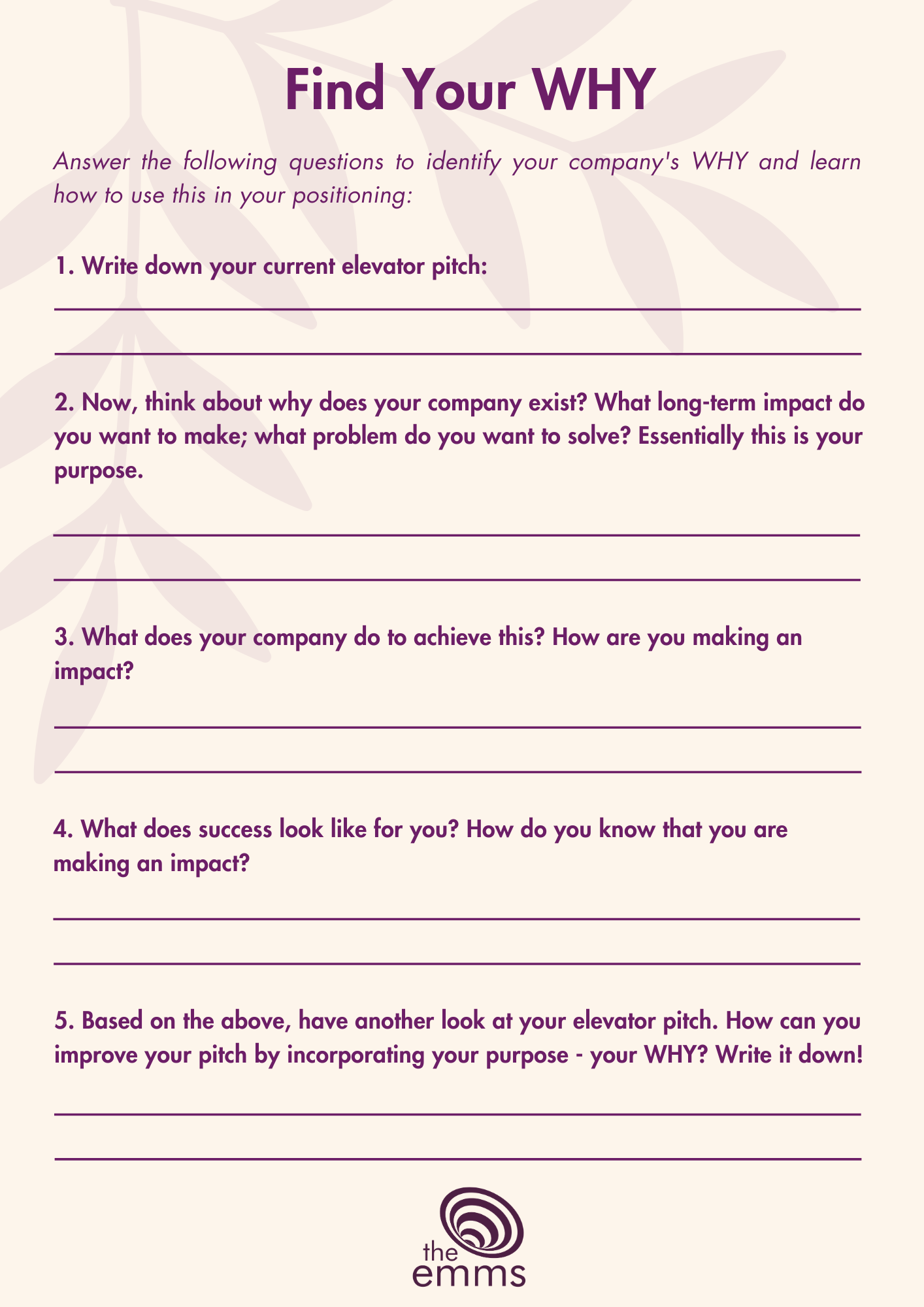 Find Your Why Free Worksheet The Emms Marketing Services U0026 Web 