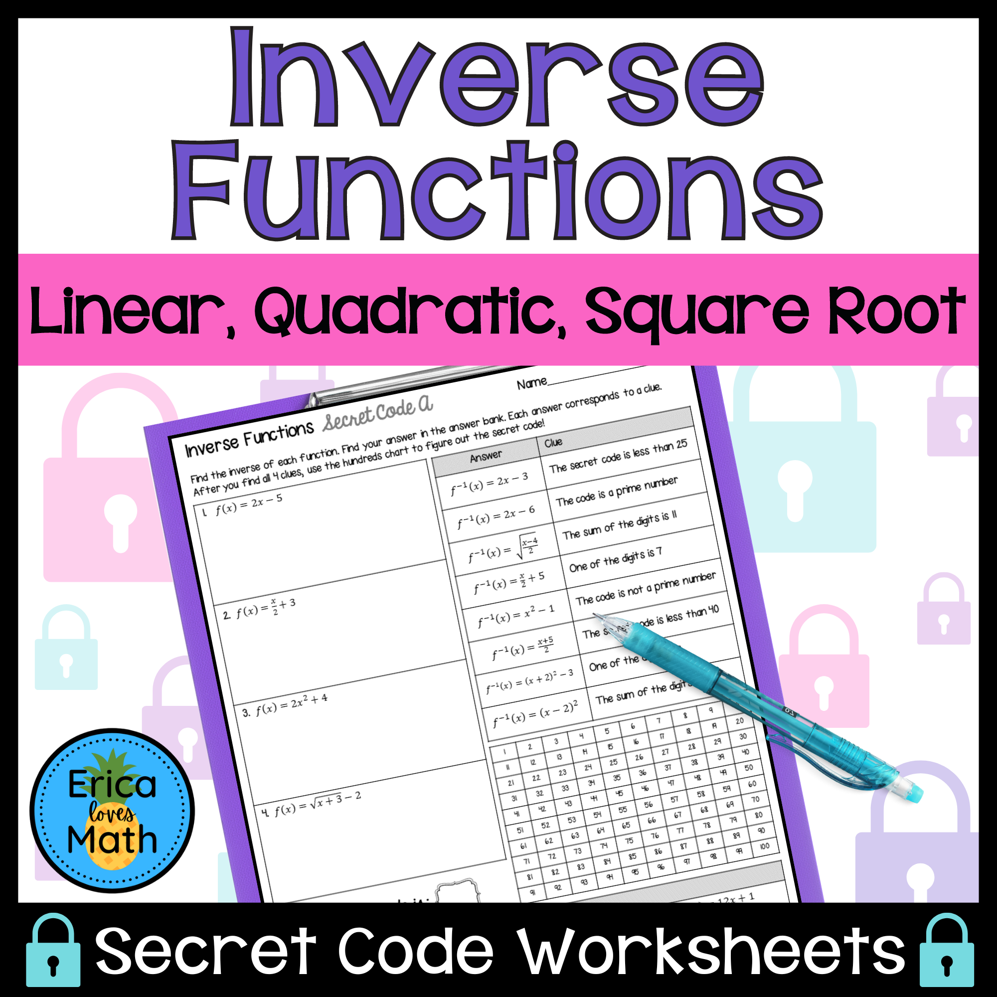 Finding Inverse Functions Worksheets Secret Code Made By Teachers