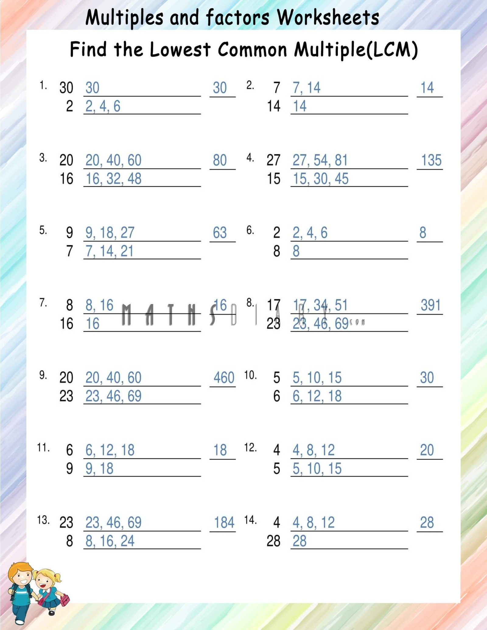 Finding Lowest Common Multiples Worksheets Math Worksheets 