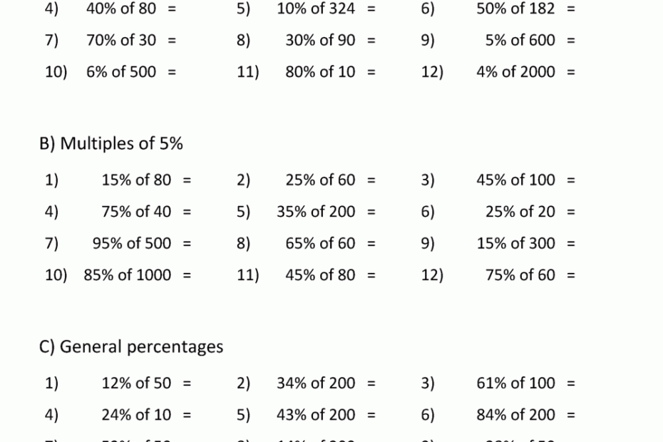 Finding Percentage Worksheets
