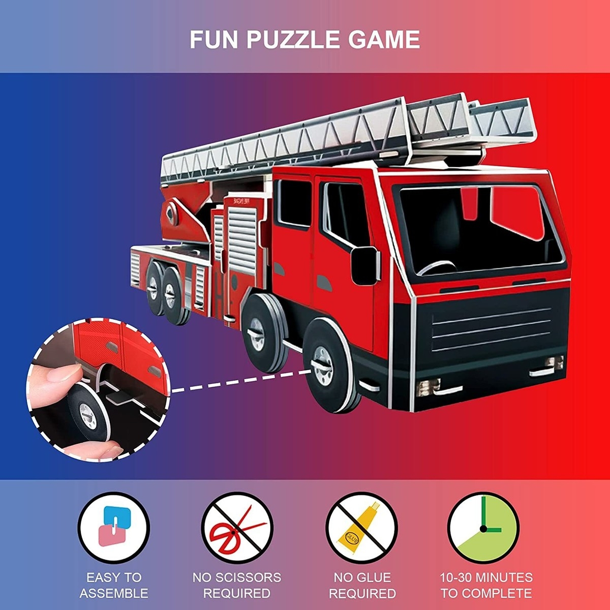 Fire Engine Truck 3D Jigsaw Puzzle Toy 51 Pieces For Kids Boys Cardboard Game EBay UK