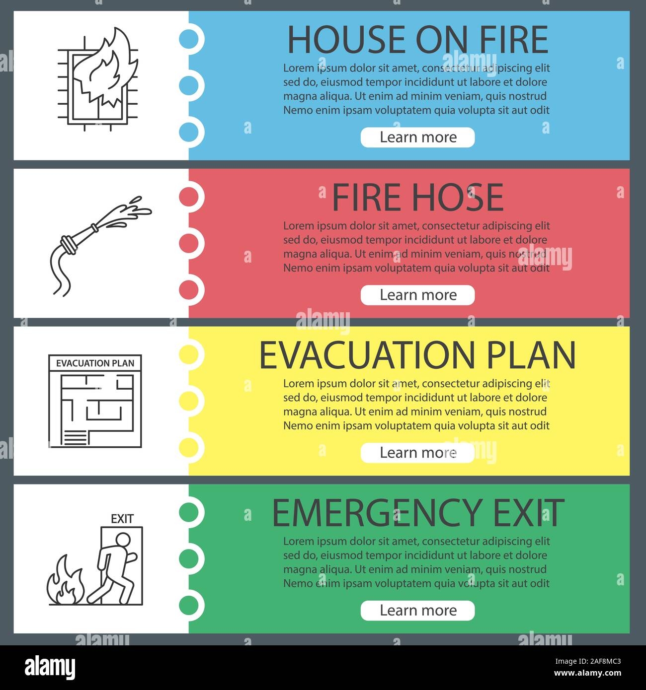 Firefighting Web Banner Templates Set House On Fire Evacuation 