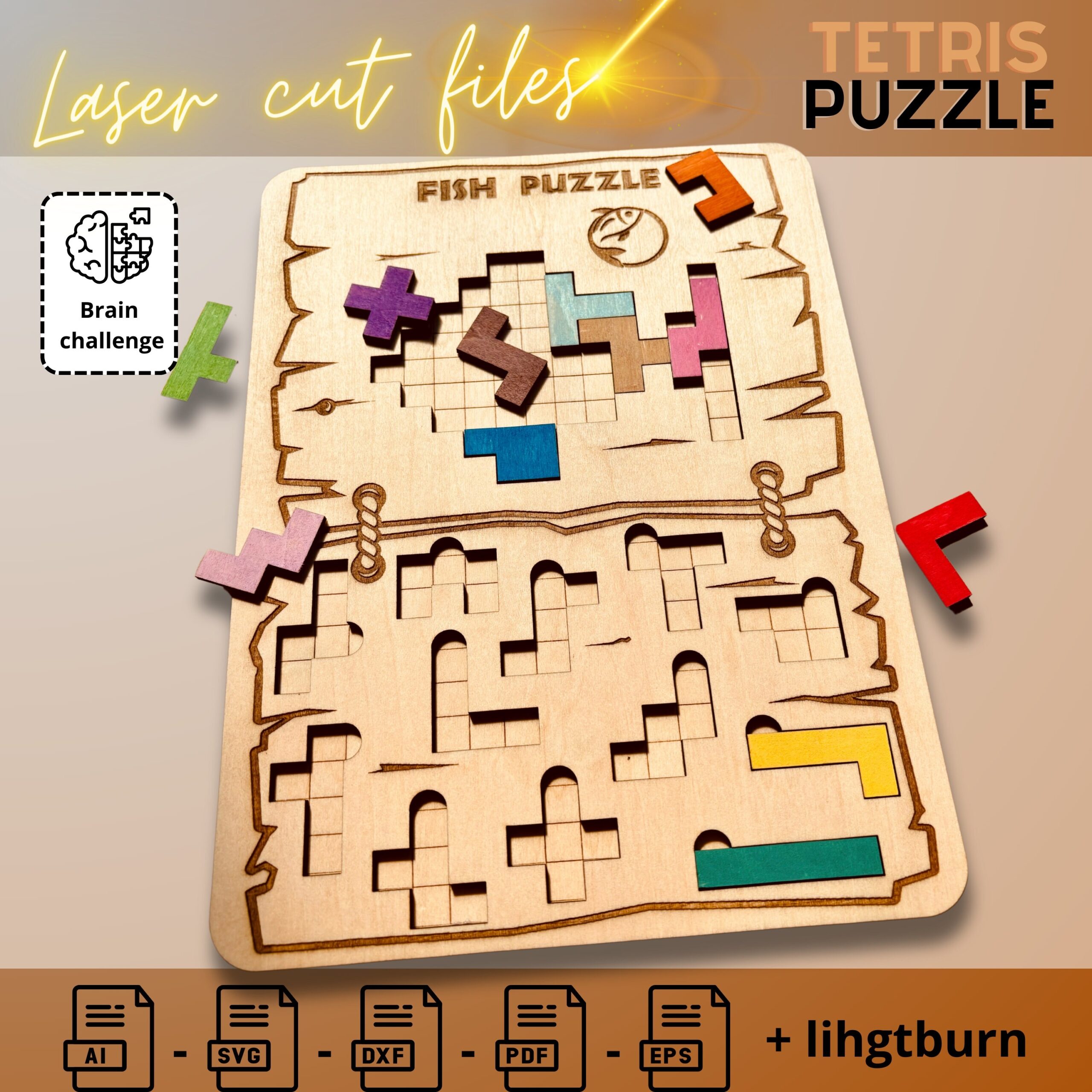 Fish Tetris Puzzle Template Digital Download For Laser Cutters 