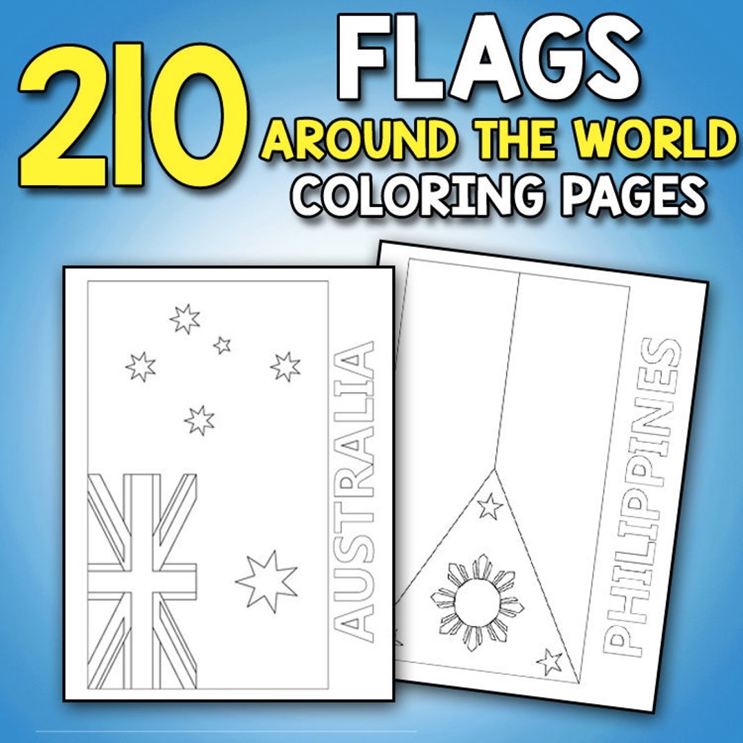 Flags Around The World Coloring Book Educational Geography Coloring Activity Book For Kids Adults And Teachers To Learn Every Country Flags Etsy