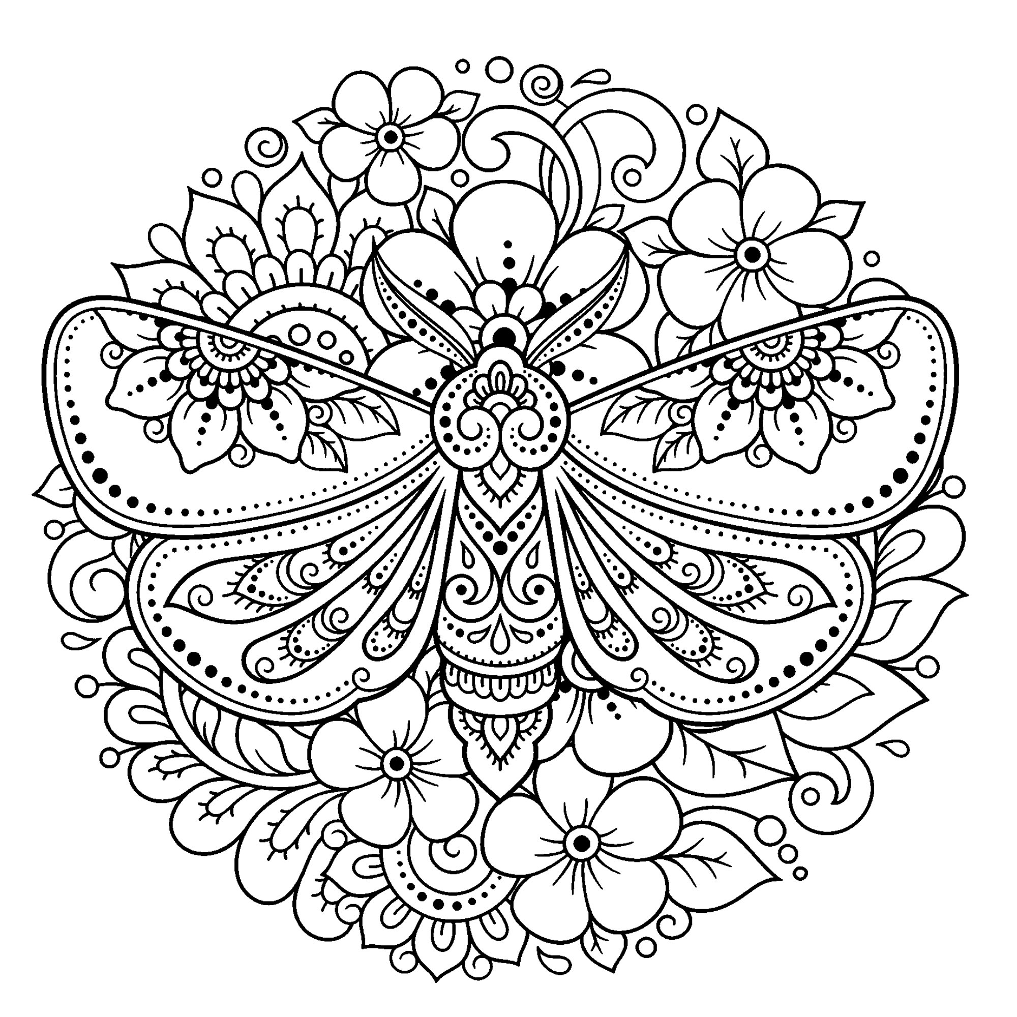 Flower Mandala With Moth Mandalas Coloring Pages For Adults 