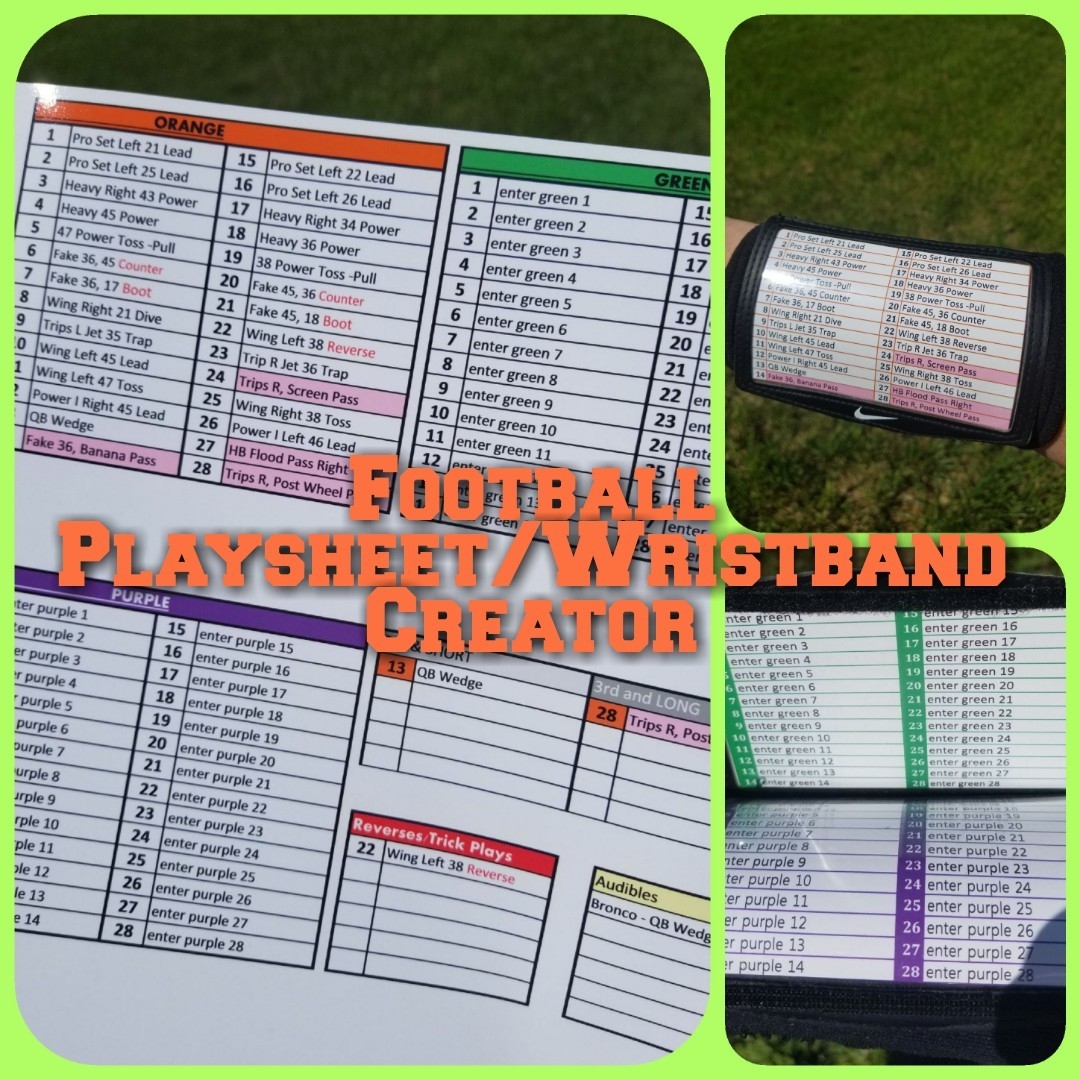 Football Coach Playsheet Wristband Creator WristCoach Printable 