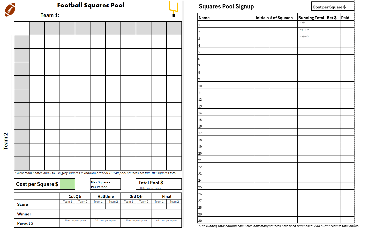 free printable football pool sheets