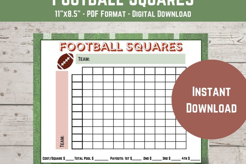 Football Squares Printable Template 100 Square Grid For Football Betting Download And Print Etsy