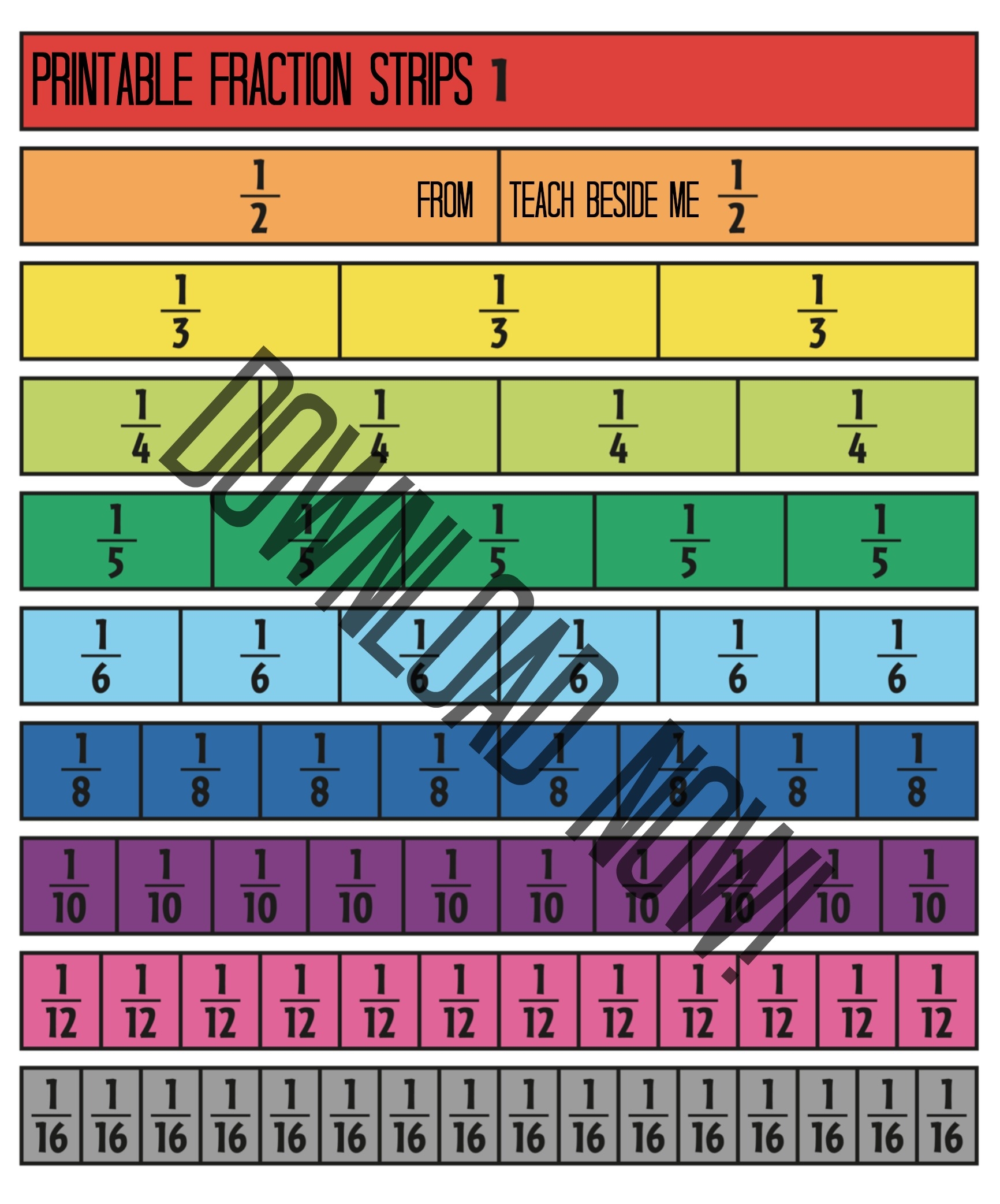 fraction strips printable
