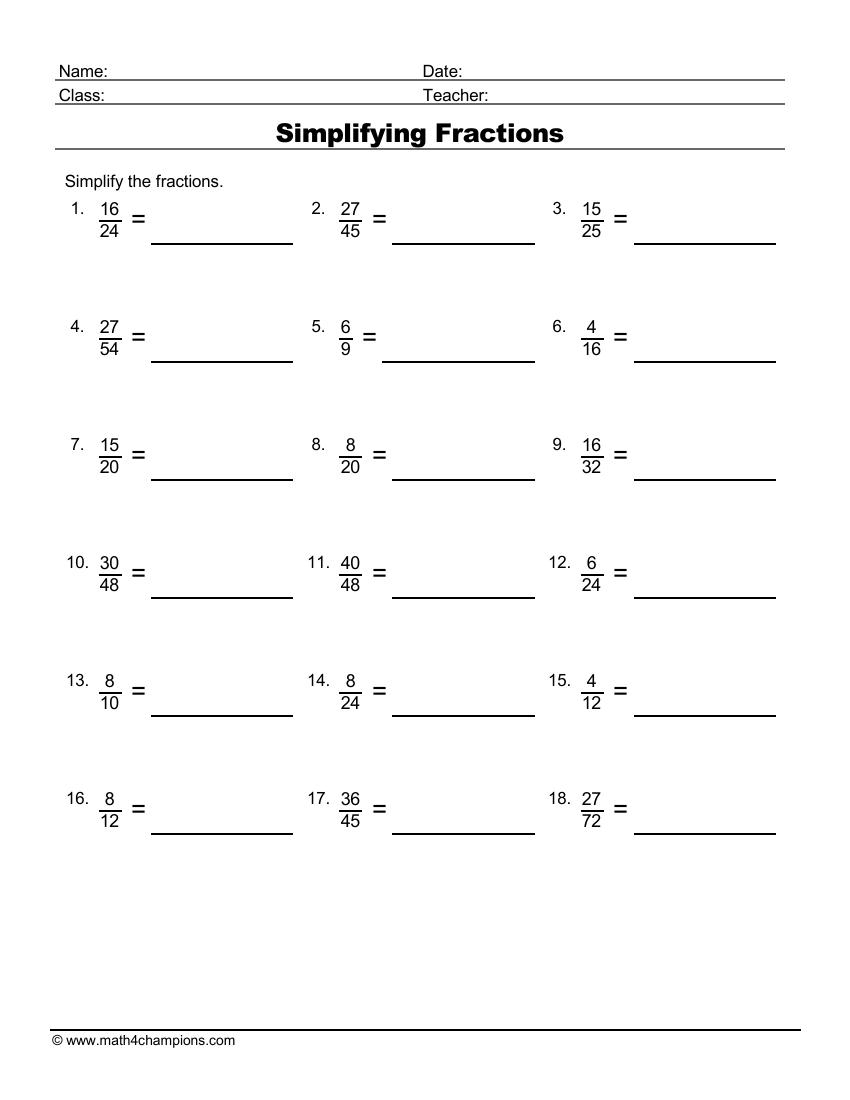 fractions worksheets with answers pdf