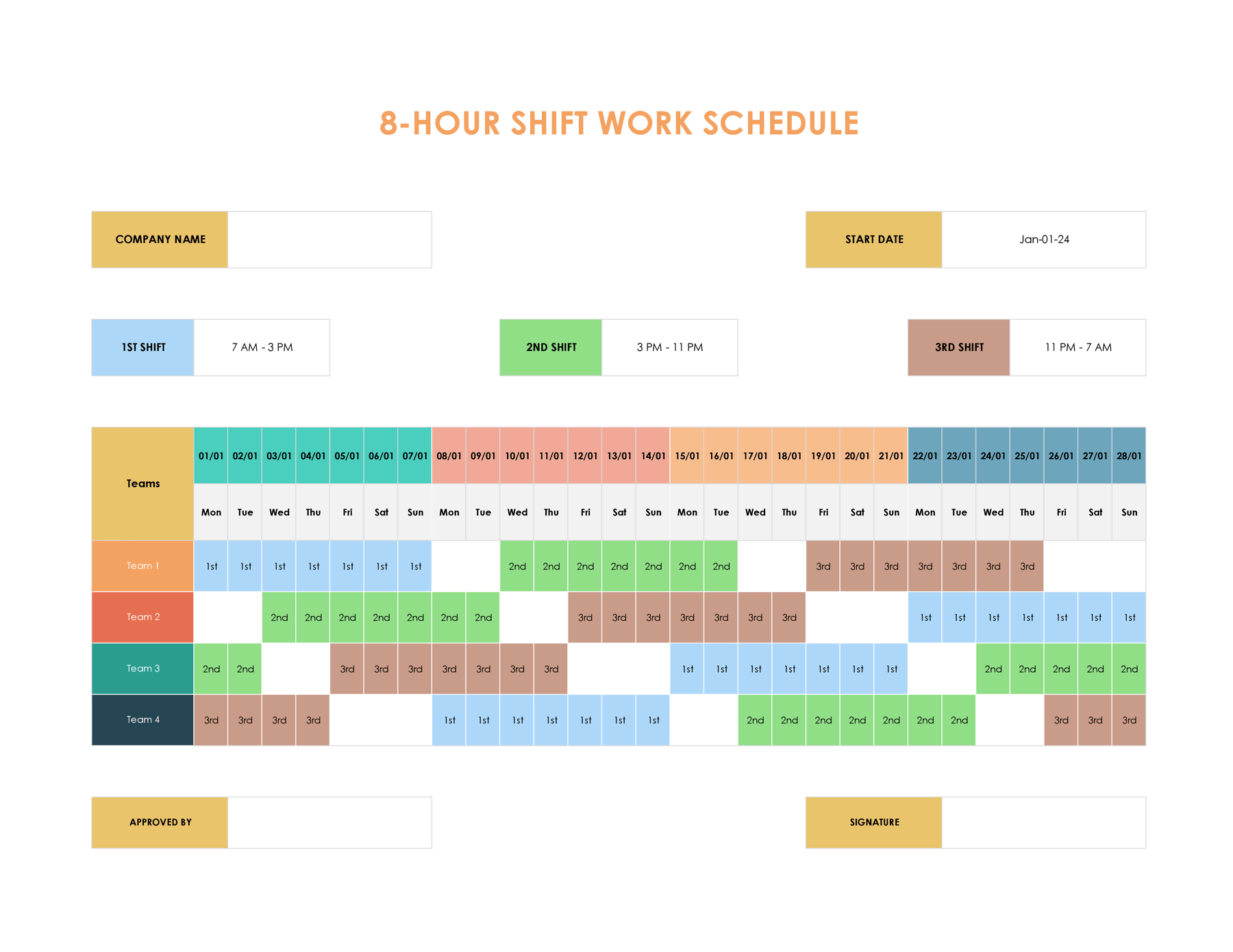 Free 8 Hour Shift Schedule Template For Excel