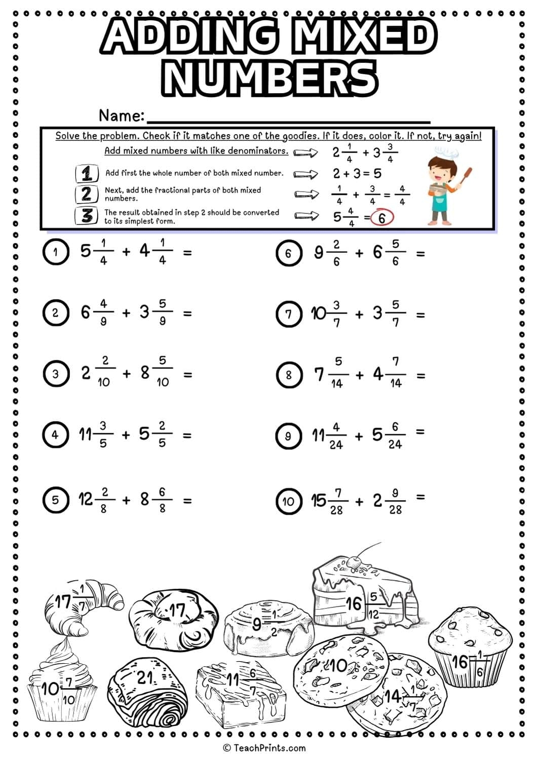 Free Adding Mixed Numbers Worksheets Teach Prints