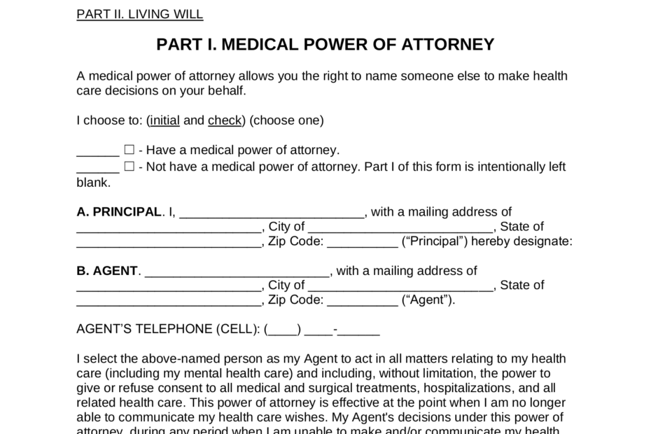 Free Advance Directive Form Medical POA Living Will PDF Word EForms