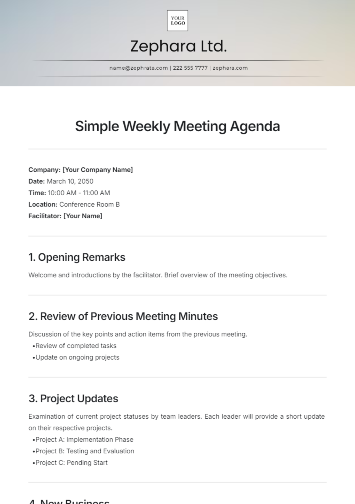 Free Agenda Templates Editable And Printable