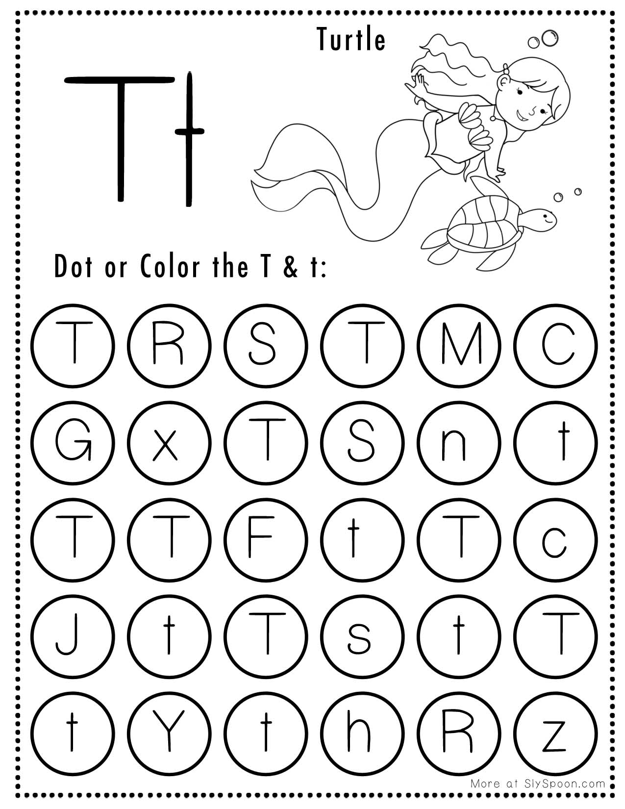 Free Alphabet Do A Dot Printables Worksheets Letter T Mermaid 