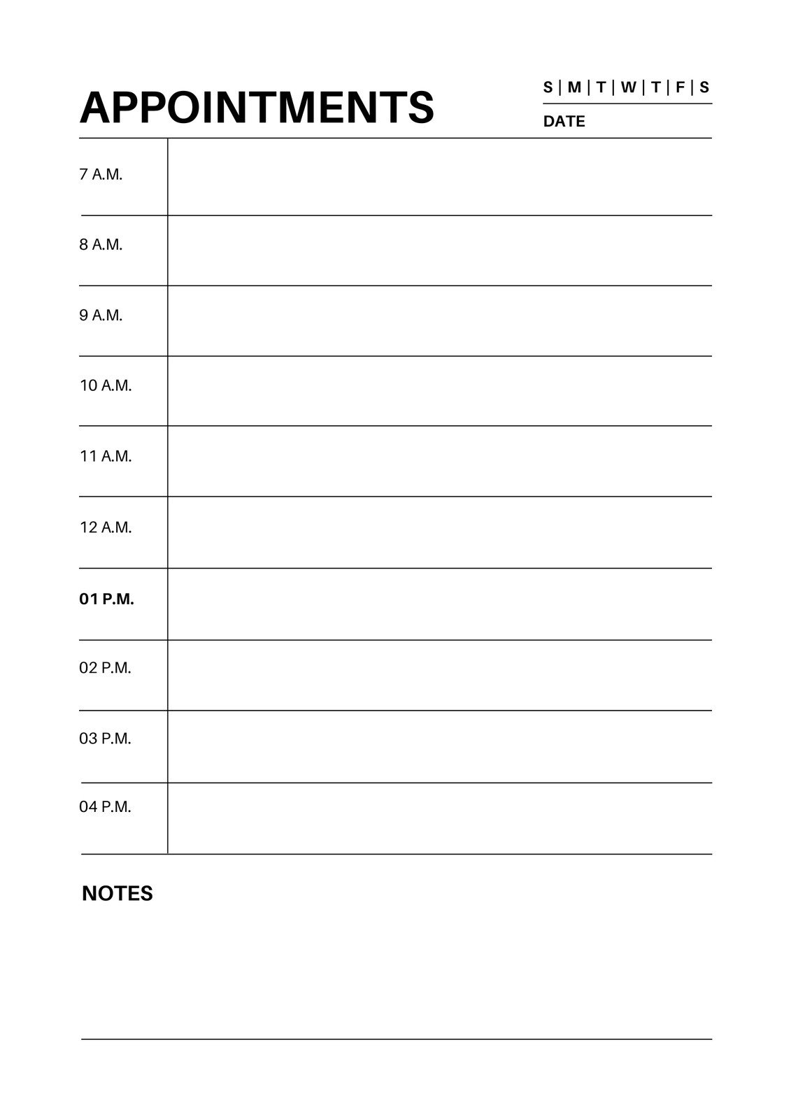 appointment schedule template