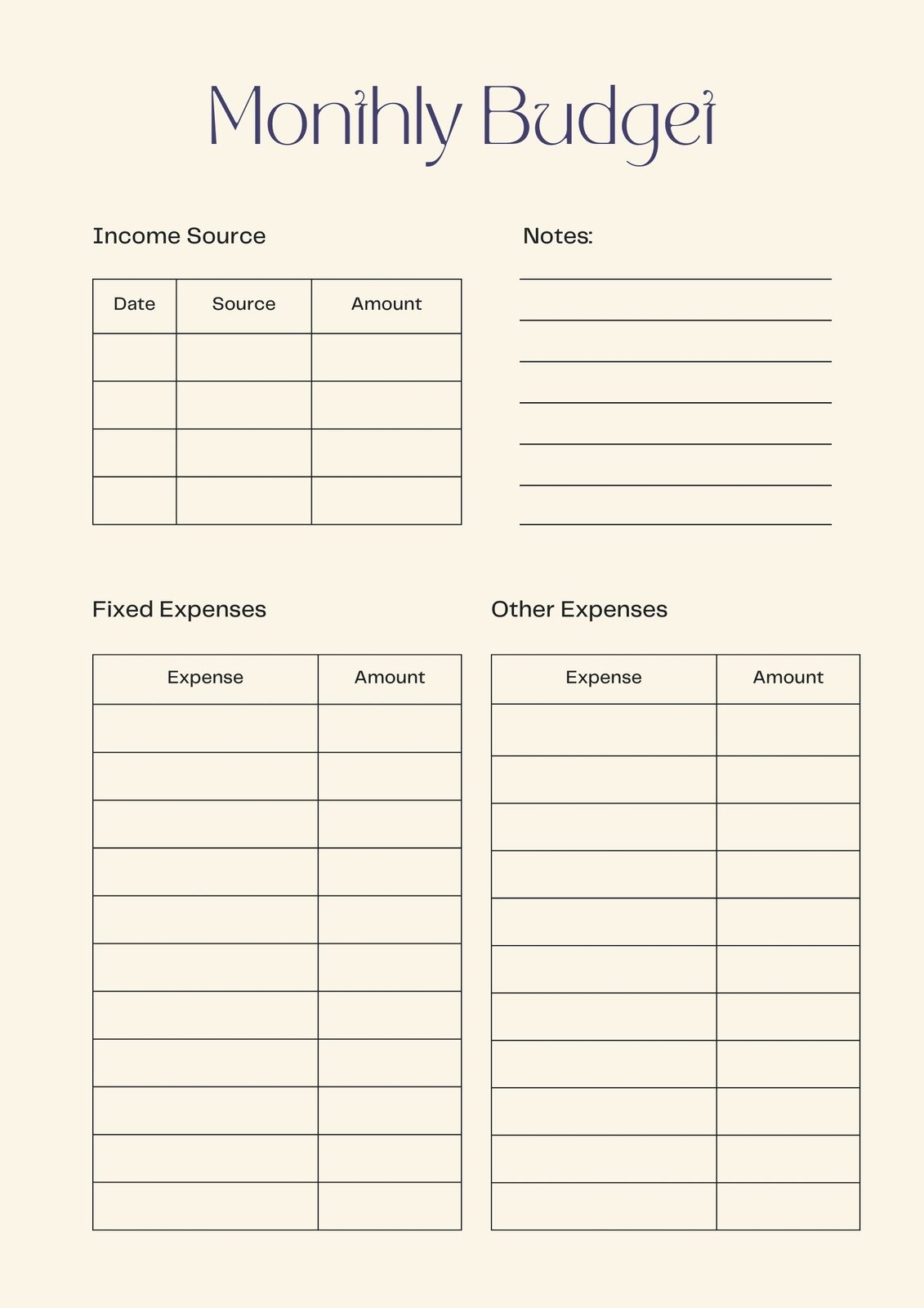 personal budget worksheet