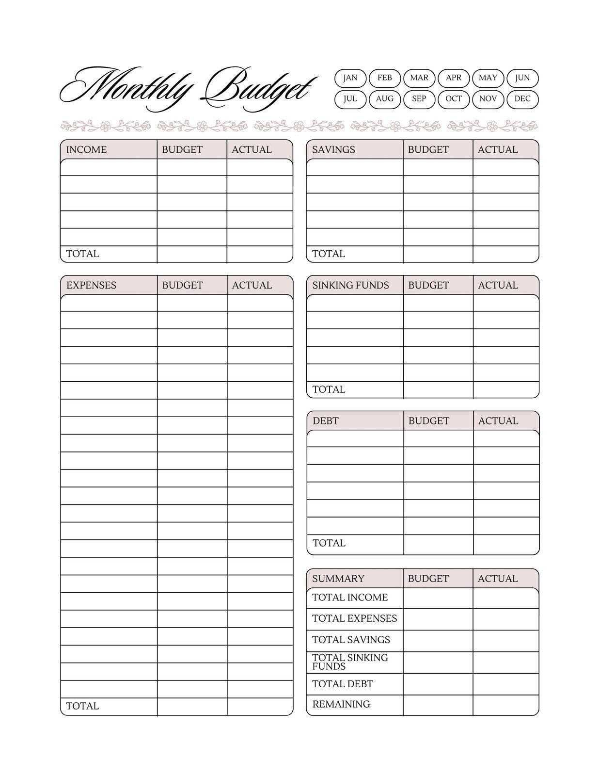 budget sheet printable