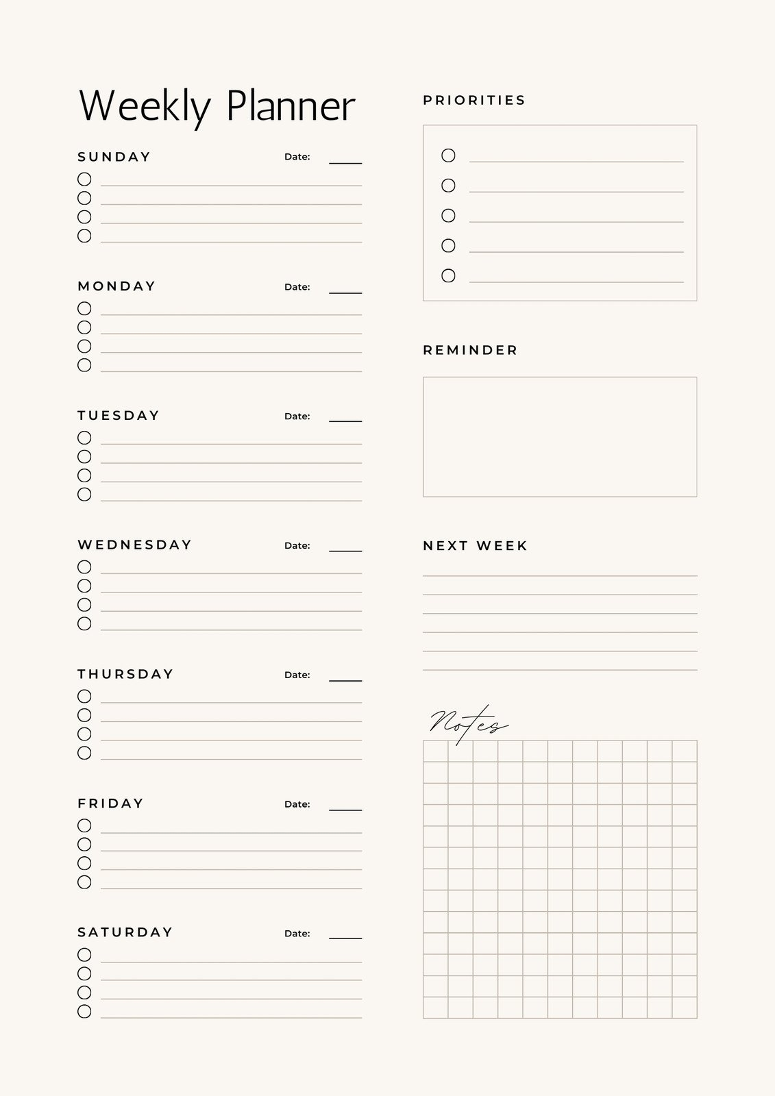 weekly planner template free printable