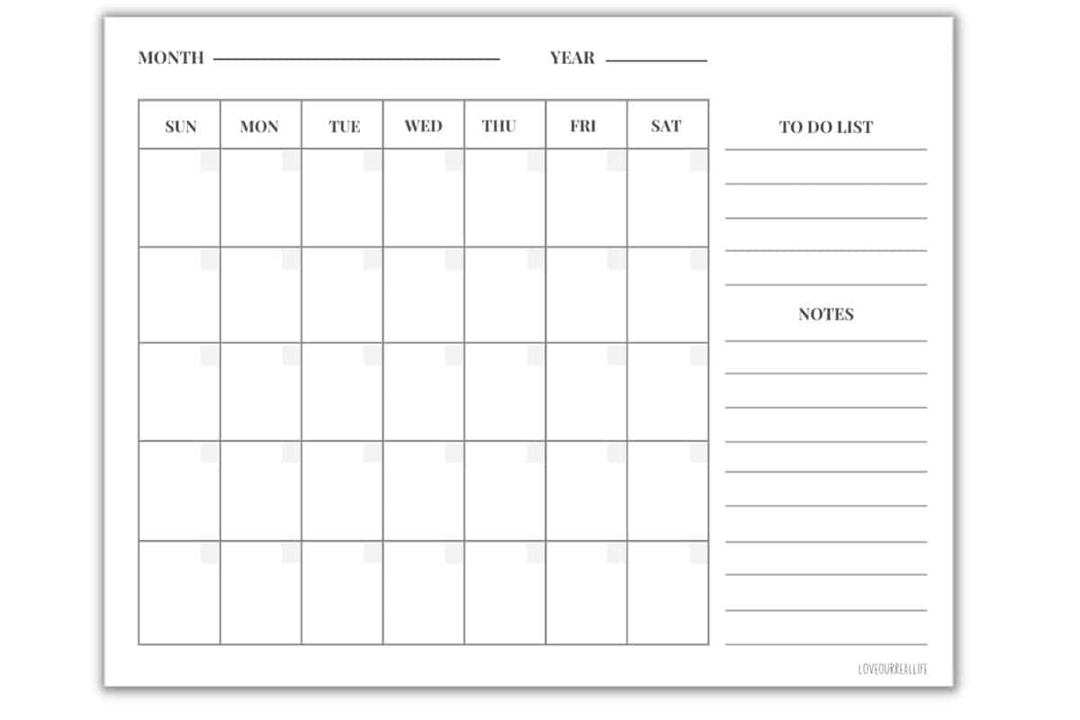 free printable monthly calendars