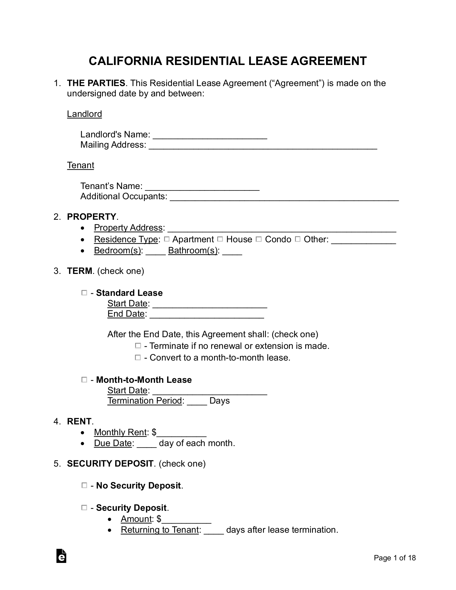 free printable home rental agreement