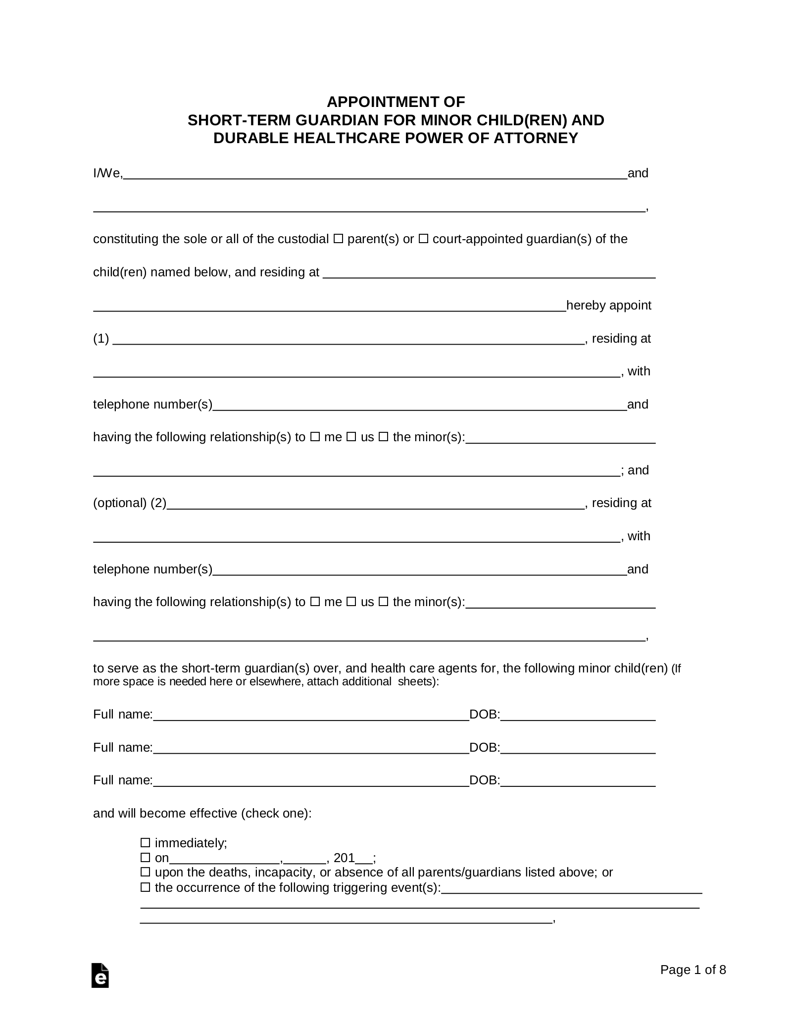 Free California Minor Child Power Of Attorney Form PDF Word EForms
