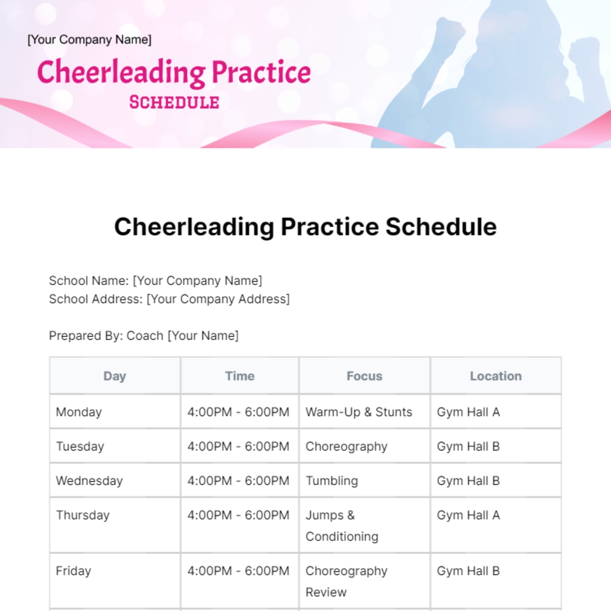 cheer practice schedule template