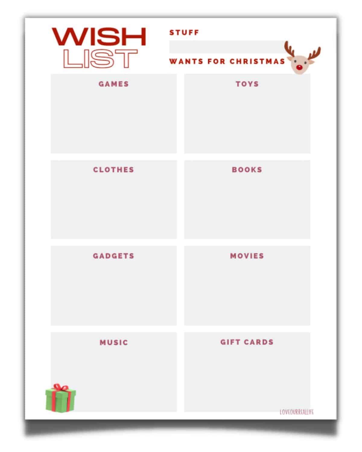 FREE Christmas Wish List Printable Template For Gift List Love Our Real Life