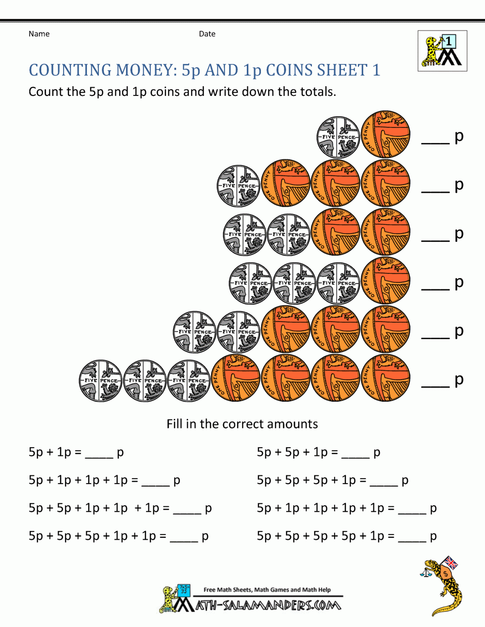 Free Counting Money Worksheets UK Coins