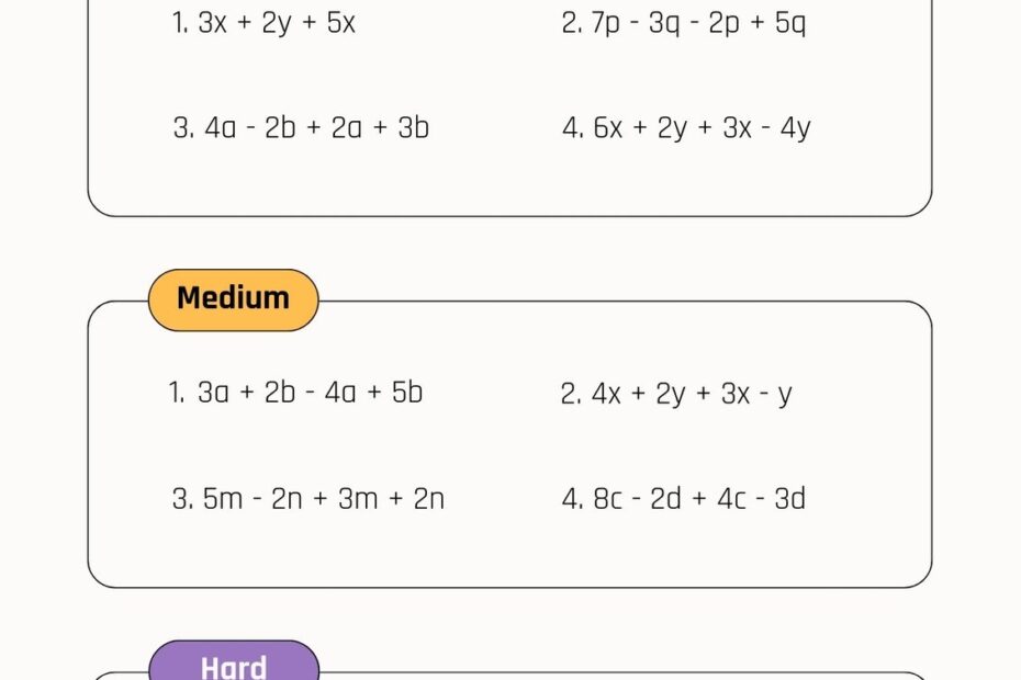 Free Custom Combining Like Terms Worksheet Templates Canva