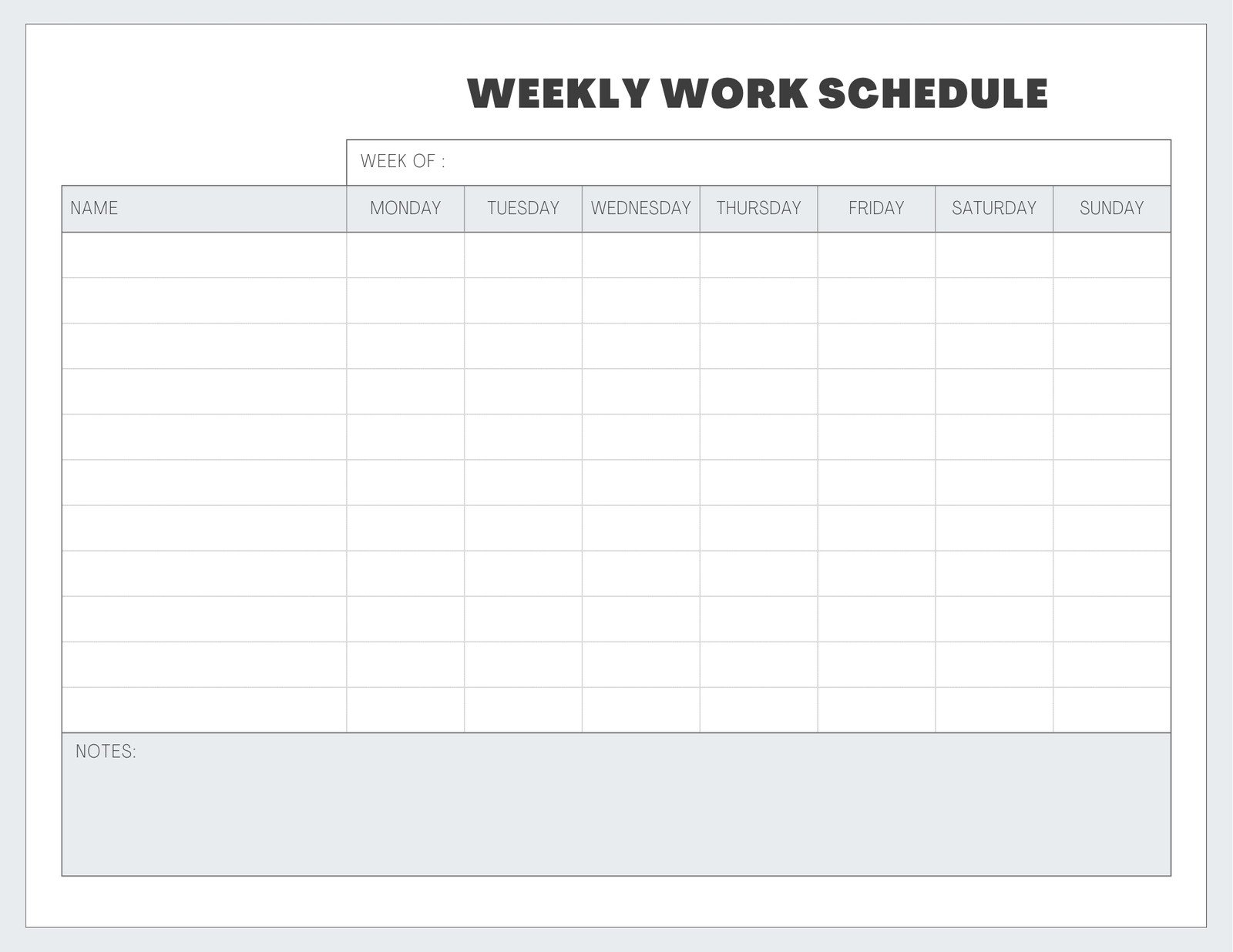 work shift schedule template