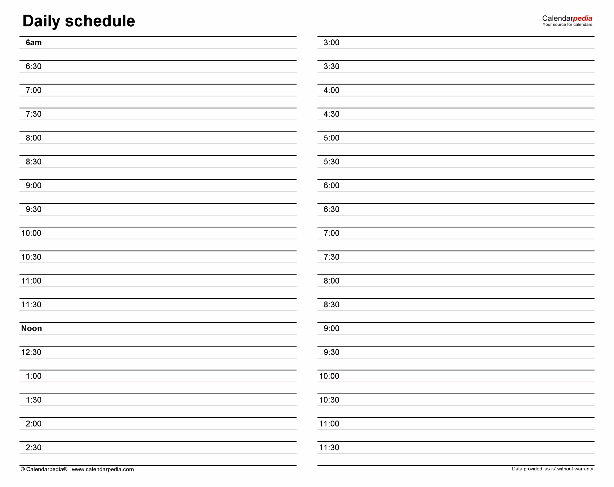 daily printable 15 minute schedule template