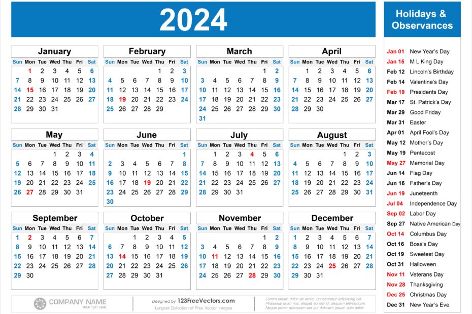 Free Download Free Printable 2024 Calendar With Holidays